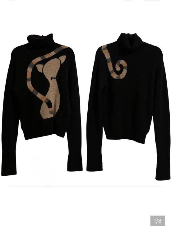Mieko Uesako Sweaters - MIEKO UESAKO Black Turtleneck Double Sided Cat Motif Sweater Size 38